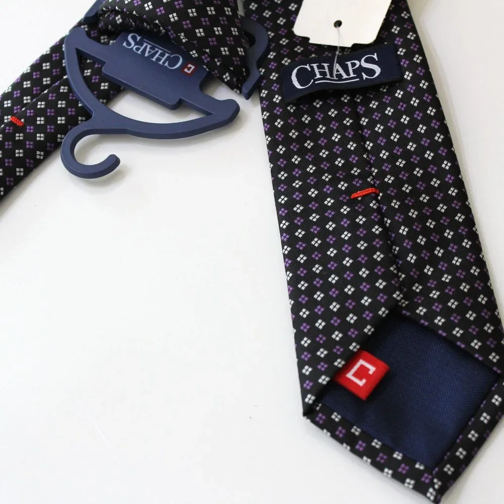 Chaps Boy's Suit Neck Tie Black Purple Gray Clip On